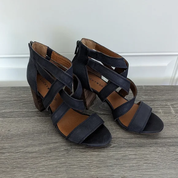 Lucky Brand Blue Leather Sandal Heel- Vyrah - Picture 3 of 10